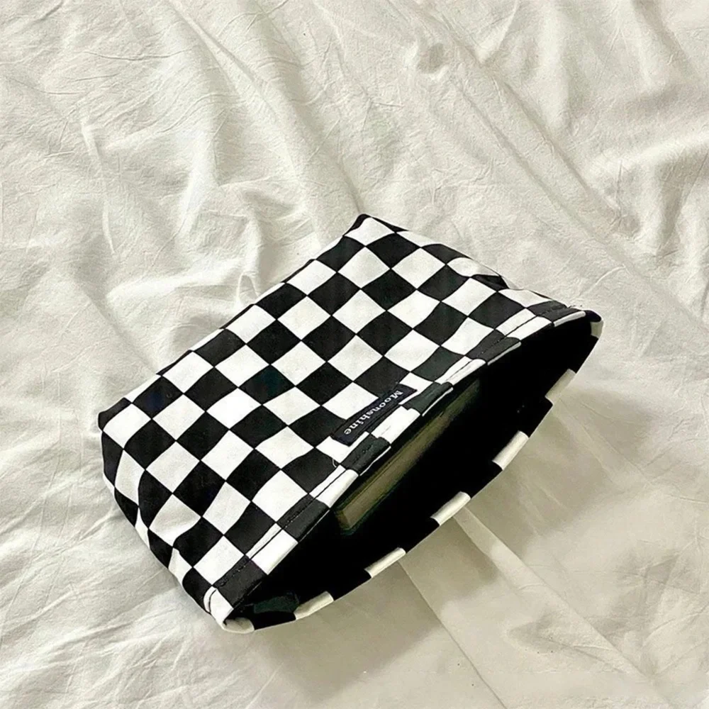 Black White Plaid Makeup Capacity Cosmetics Storage Portable Toiletry Bag goth